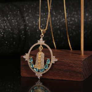 Risingmoon-caja de circón de cobre para mujer, cadena de lujo, Cruz, coronación religiosa, Túnica, collar de la Virgen María - Product Image 6