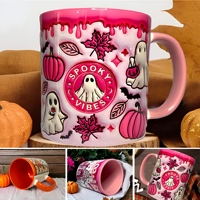 Mug à café en céramique moderne motif citrouille fantôme d'Halloween - Design léger (Orange 24x20)