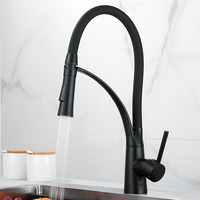 Robinet de cuisine contemporain de haute qualité chromé à poignée unique, col en silicone noir, montage sur plan, douchette extractible, valve en céramique