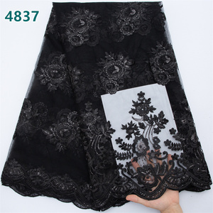 <span class=keywords><strong>Pizzo</strong></span> in Tulle Africano <span class=keywords><strong>Nero</strong></span> con Paillettes, <span class=keywords><strong>Pizzo</strong></span> Francese all'Ingrosso per Abiti da Festa Femminili, Codice 4837 - Product Image 3