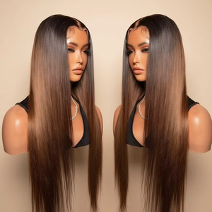 Perruque 13x6 HD Glueless en Cheveux Humains Raides comme des Baguettes Vietnamiennes, Aligné et Vierge, Qualité Supérieure, Ombré Brun, pour Femmes - Product Image 1