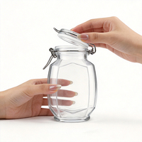 Pot en verre à forme polygonale de 420 ml avec couvercle à clip, hermétique et alimentaire, pour café, bonbons, sucre, épices, thé et projets DIY