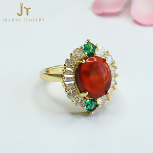 Anelli di ambra ciliegia di alta qualità alla moda pietre preziose placcate in oro anelli di diamanti pietra naturale ambra anelli pieni di Zirconia - Product Image 5