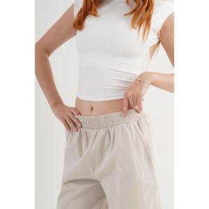 Pantalons palazzo tendance en gros pour femmes, pantalons à bordure en pierre avec taille élastique et détails de l'ourlet, poches, style formel - Product Image 2