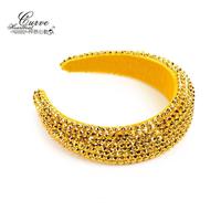TREETIP Logo Kustom Mewah Headband Berhiaskan Rhinestone Lebar 4.5cm Kristal Penuh Warna Solid Gaya Barok Buatan Tangan Spons Tebal untuk Rambut