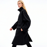 Manteau décontracté long à capuche et col en V pour femme QianZhuang, avec grandes poches, coupe ample en H, fermeture boutonnée, mélange de laine, taille XL