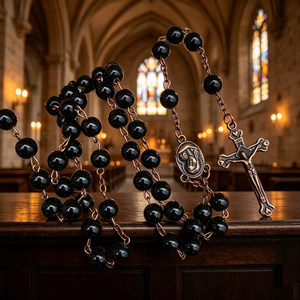 Collier religieux catholique en bois avec perles et croix plaquée argent, en alliage ABS/Zinc, mini perles phosphorescentes, vente en gros, pièce maîtresse - Product Image 2
