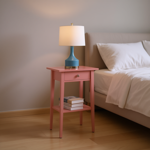 Table de chevet contemporaine rose avec tiroir et étagère pour chambre à coucher - Product Image 2