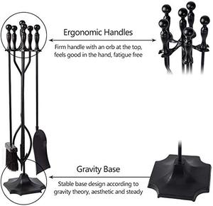 5 Pcs <strong>Fireplace</strong> <strong>Tools</strong> Sets Black Handle Wrought Iron Large Fire <strong>Tool</strong> Set and Holder Outdoor Fireset Fire Pit Stand - Product Image 3