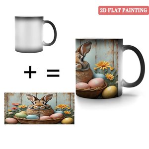 Heat Sensitive Ceramic <b>Mug</b> Frosted Black 11oz Sublimation Blank Cup <b>Easter</b> Bunny Design 2D Flat Painting - Product Image 4