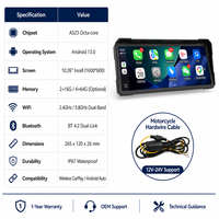Écran tactile de navigation Android 13 de 10,26 pouces, radio étanche, lecteur MP3 pour moto