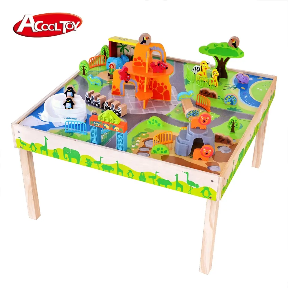 DELUXE Play Table Kids Toy Zoo Wooden Other Educational Toys 2 to 4 Years,5 to 7 Years 71*71*40 Cm 84.5*39.4*9.2 Cm Color Box 3+
