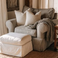 Housse de fauteuil à accoudoirs style Farmhouse Hamptons, lavable, en lin, pour villa, hôtel, résidence, salon, avec jupe de protection