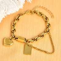 Bracelet chaîne cubaine en acier inoxydable avec breloque cœur gonflé, bijoux de mode