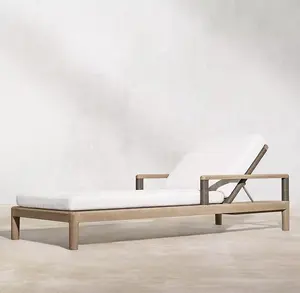كرسي الشاطئ عالي الجودة أريكة خارجية أثاث فريد خشب الساج للحديقة سرير شمسي حديث أثاث خارجية