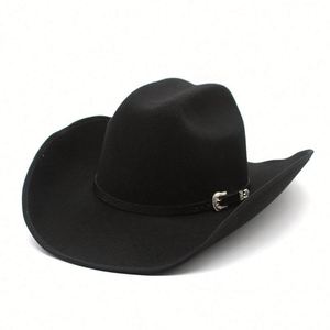 Sombrero de fieltro de 9.5 cm con borde, estilo punk americano, para hombre y mujer, tipo vaquero Texas Ranger, sombrero formal de jazz. - Product Image 1