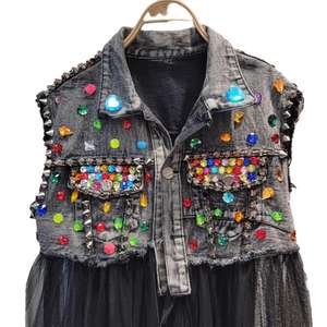 جاكيت دينم مطرز ثقيل ومخصص مع سترة شبكية ريترو للأطفال - Product Image 6