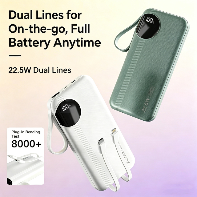 Hot Sale Portable 10000mAh / 20000mAh / 30000mAh Power Bank with Super Fast Charging,Built-in Cables, Slim Design Logo Printing