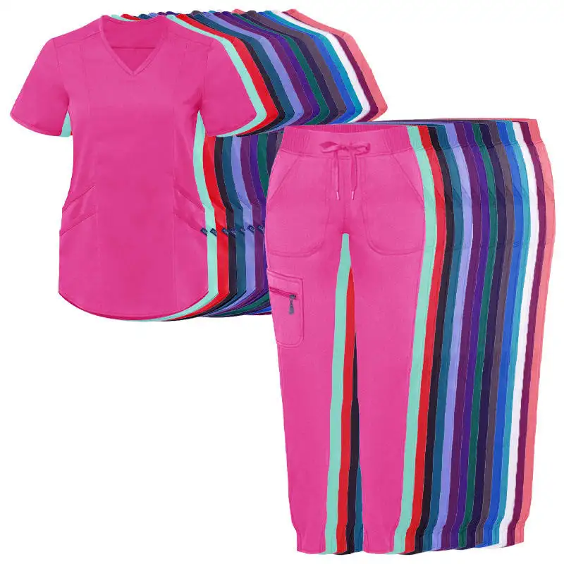 Custom Mulheres Scrubs Conjuntos De Uniformes Elegantes De Hospital Enfermeira Scrubs Atacado Corredores Scrubs Uniformes Conjuntos Tecidos para As Mulheres