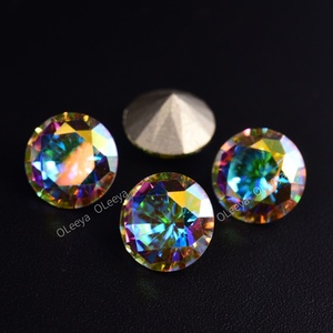 OLeeya Factory Pointed Back Colorful Rhinestones <b>Crystal</b> AB Glass Pointback Gold Base Rhinestone for Nails - Product Image 5
