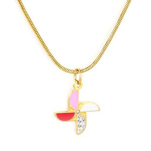 Collar de Acero Inoxidable con Colgante de Molino de Viento Esmaltado Chapado en Oro de 18K, Dije Colorido y Cadena de Cuerda con Circonita Cúbica - Product Image 1