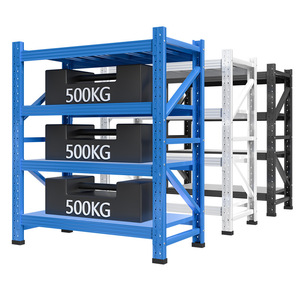 Ayarlanabilir Civatasız Çelik Raf Sistemi 4 Katlı Endüstriyel Metal Ağır Yük Palet Rafı Özelleştirilebilir Depolama Rafları 500kg Kapasite - Product Image 1