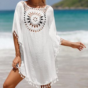 JSN9202781 2023 nouveauté crochet à main couleur unie Patchwork tissu petite frange crème solaire <span class=keywords><strong>court</strong></span> Sexy plage Smock - Product Image 5