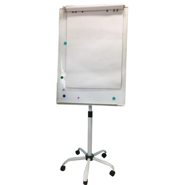 Height Adjustable Magnetic Glass Whiteboard Flip Chart Board Steel and Plastic Frame