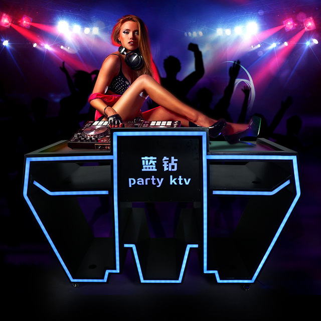 Acrylic & Aluminum DJ Facade Booth Stand with RGB LED Light Custom Color Movable Bar Table for Nightclubs and Parties