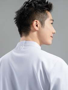 Nouvelle combinaison de chef super-élastique et ajustée pour homme, à manches courtes, respirante, en polyester gaufré, pour la <span class=keywords><strong>restauration</strong></span> et la cuisine - Product Image 6