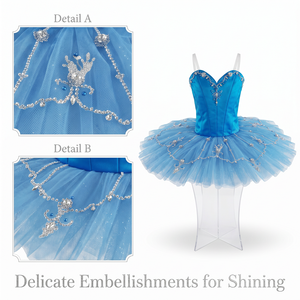 Costume de ballet classique professionnel pour enfants, motif oiseau bleu, pour la Danse du Sommeil, corset et tutu faits main pour filles, pour la compétition - Product Image 2