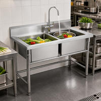 Évier de cuisine en acier inoxydable soudé à double bac pour le lavage des ustensiles et de la vaisselle de restaurant