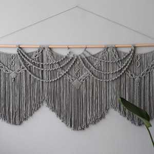 Décoration murale en macramé bohème, motif géométrique abstrait, forme irrégulière blanche, décoration intérieure, salon, lavable - Product Image 3