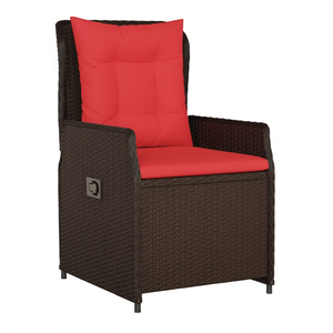 Chaise de patio inclinable marron avec coussin rouge, mobilier d'extérieur, design contemporain, siège en rotin tressé pour 1 personne - Product Image 1