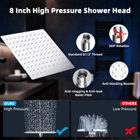 Pomme de douche en acier inoxydable réglable de 8 pouces avec 10 modes de pulvérisation et douchette à main
