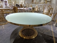 Table à manger ronde moderne de luxe en acier inoxydable avec base en métal doré pour salon ou mobilier d'hôtel