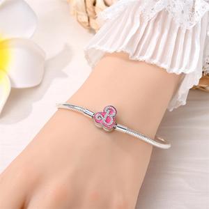 <b>Copper</b> Silver Plated Logo Pink Enamel CZ Snake Chain <b>Bracelet</b> Fit European Charm Beads - Product Image 3