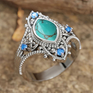 Anello Stile Bohémien con Turchese Marquise per Donne, Gioiello da Dito Vintage alla Moda - Product Image 5