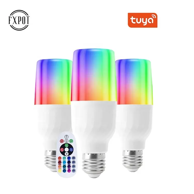 Fxpot Preço de Fábrica Tuya Cor Mudando Controle Remoto E27 E26 B22 Base 15w Levou Lâmpada RGB Inteligente Com Alexa E Google Home