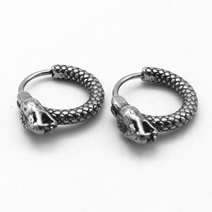 Pendientes de aro con forma de serpiente de Yunnique, diseño de animales de acero y titanio plateado tibetano para parejas, joyería de moda - Product Image 5