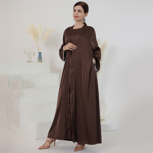Robes Abaya élégantes en soie <span class=keywords><strong>satin</strong></span>ée pour femmes musulmanes, cardigan kimono, longue robe, couleur unie, robe à perles, robe de soirée, Jubah, vêtements islamiques pour l'Aïd - Product Image 3