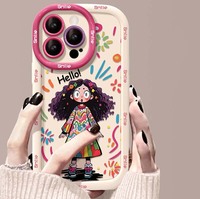 Coque de téléphone portable en silicone style bouffant avec impression Graffiti Cheveux Bouclés Fille pour iPhone X Xr Xs 11 12 13 14 15 16 17 18 Pro Max