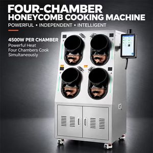 Robot de cuisson électrique commercial en acier inoxydable à quatre chambres en nid d'abeille, 4500W par chambre, avec écran tactile numérique pour la cuisson à la wok - Product Image 1