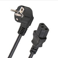 Câble d'alimentation standard C13 à Euplug.ropean, trois conducteurs, 0,75 mm², 1,5 mètre, queue noire, 250V, pour équipement électrique