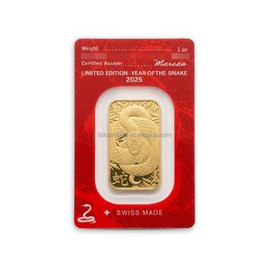 2025 Barre d'or suisse en laiton de 1 once avec numéros différents, Souvenir Année du Serpent, lingot plaqué or en blister - Product Image 5