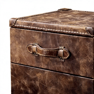Mesa Auxiliar de Madera Antigua con Diseño de Baúl de Cuero Genuino para Almacenamiento en Sala de Estar, Mesita de Noche para Sofá, Decoración de Centro Comercial - Product Image 5