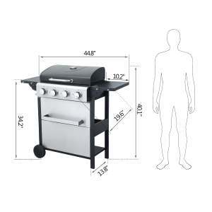 Barbecue au gaz propane VHDD à 4 brûleurs avec une puissance de 34200 BTU, construction en acier inoxydable, tables latérales pliables, allumage piézoélectrique - Product Image 5