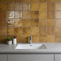 Carrelage carré en céramique brillant fait main couleur Ocre Chaud Moutarde pour crédence de cuisine, mur de salle de bain, projets commerciaux et vente en gros