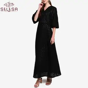 Rok Wanita Sutera Pesta Wanita Pola Garis Maxi Spandeks Gaun Warna Polos Muslim Dubai Elastis Cantik Abaya Turki