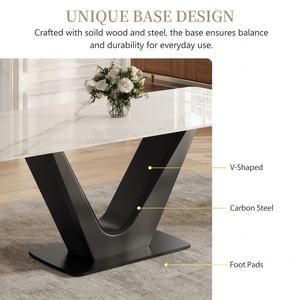 Bàn ăn hiện đại hình chữ nhật 71 inch dành cho 6 người, mặt bàn đá sintered trắng bóng, chân kim loại, dùng cho nhà ở & nhà hàng - Product Image 5